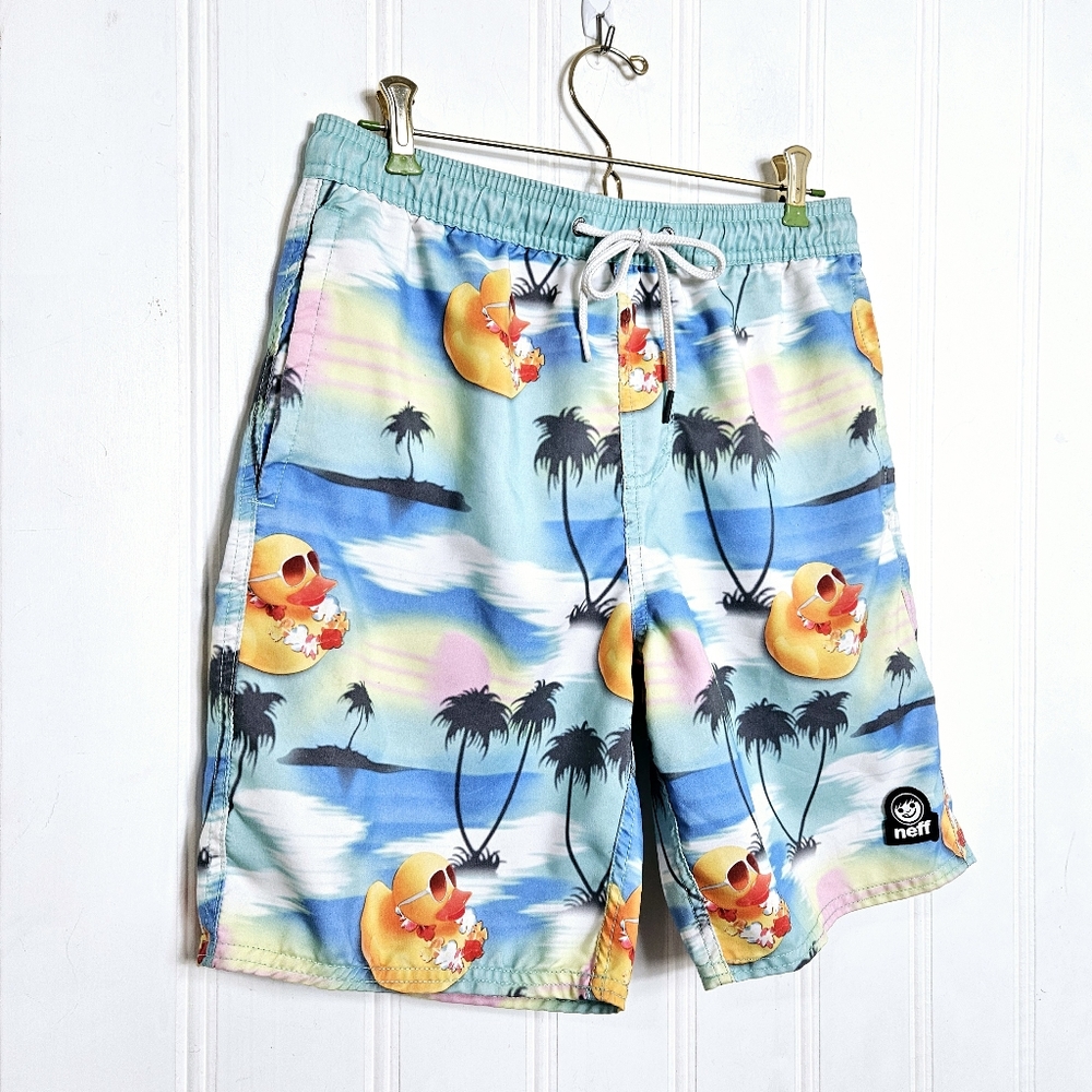 Neff Duck Print Volley Shorts Mens S Swim Trunks Elastic Waist Pockets